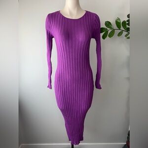 H&M Ribbed Knit Bodycon Long Sleeve Twist Back Long Midi Dress Purple Size Small
